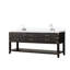 Meuble-lavabo double en chêne brun l 80 po x P 22 po, comptoir et robinet en quartz blanc à fermeture en douceur, capacité de rangement abondante avec quatre tiroirs et une tablette d'armoire ouverte.-1226107032