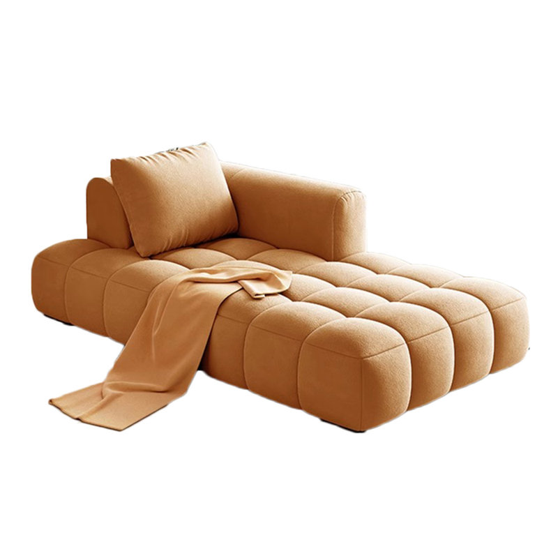 Chaise longue rembourrée avec cadre en bois massif, Orange, Accoudoir à gauche (vu de face)
