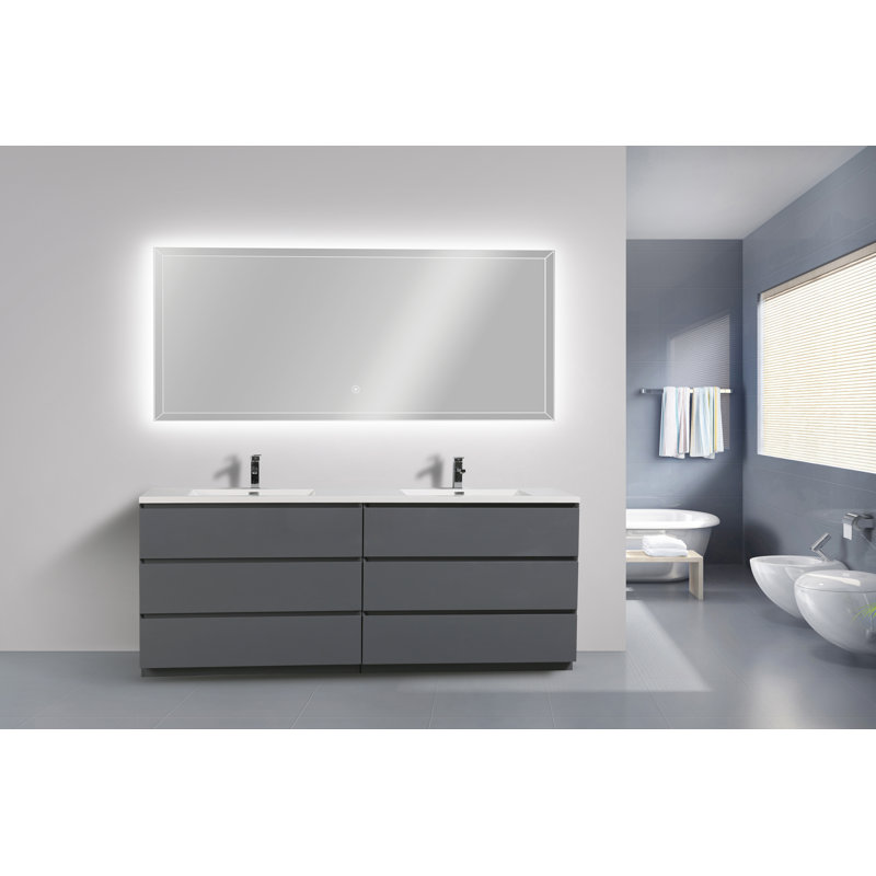 Bobijo 83.5'' Double Bathroom Vanity with Plastic Top, High Gloss Gray