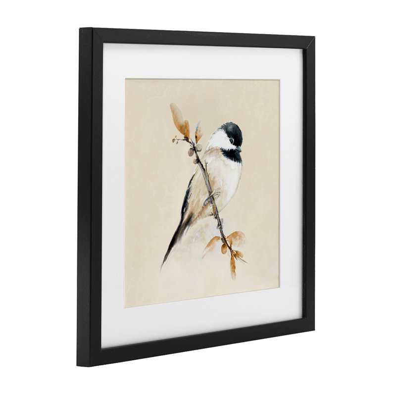 Reproduction encadrée sous verre mésange de mésanges à l'aquarelle, design par Diannart, H 13 po x l 13 po, Cadre noir minuit