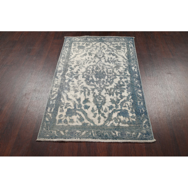Tapis décoratif en laine de conception unique noué à la main des années 1960 Ivoire 2 pi 11 po x 4 pi 7 po Burckhardt