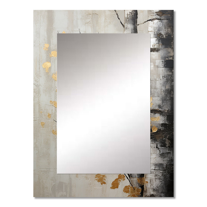 Tree Whispers Of Gray And Gold - Monochrome Mirror, Gray Unique Wall Mirror, Printed Metal Art, 32" x 24"