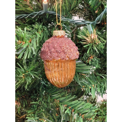  Ornement de Noël en verre gland orange scintillant F07M7-18-LH76-23150