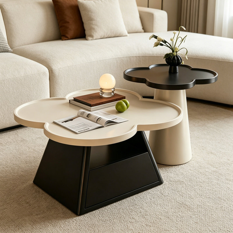 Cline, H 15,74 po x L 31,49 po x l 31,49 po, Blanc/Noir, Blanc/Noir
