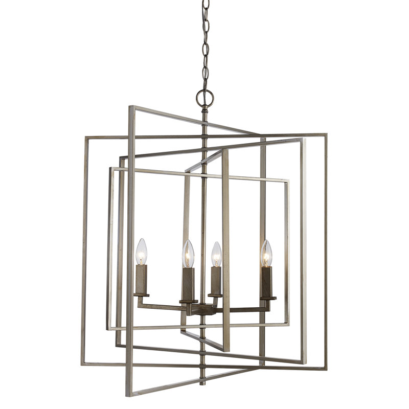 Lustre géométrique de style lanterne à 4 lumières Hessle, Argent antique