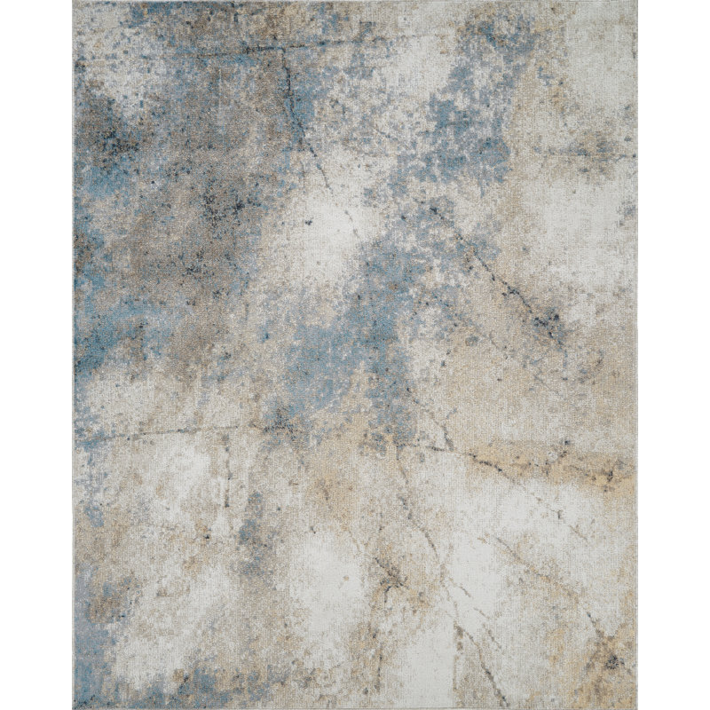 Machine Washable Felix Blue/Gold Rug, Rectangle 7'7'' x 10'