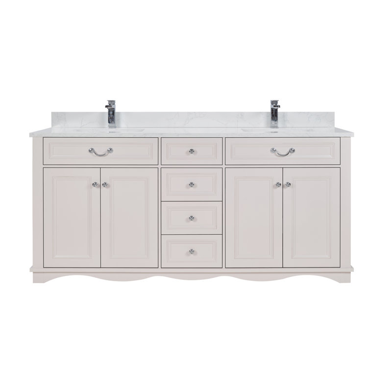 72" Solid Wood Sink Vanity  With 1' Artificial Stone Top, Dreamy White