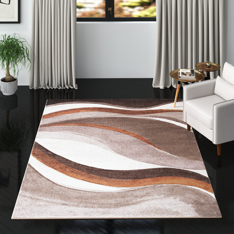 Ducor Abstract Beige/Brown Area Rug, Round 6'7"