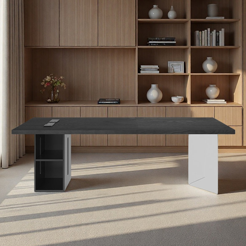 Bureau d'étude en bois massif noir pour un usage domestique, H 29,53 po x l 78,74 po x P 23,62 po