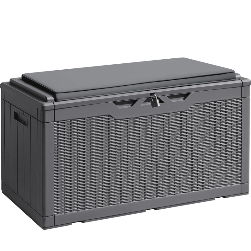 GUNJI 48'' W 102 Gallons Water Resistant Resin Lockable Deck Box, Gray