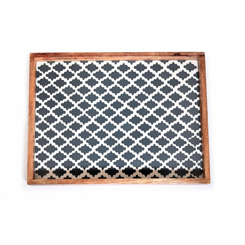 Aiesha Solid Wood Tray, Grey/White