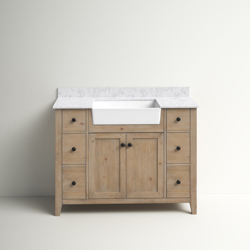 Sally 42'' Weathered Fir Bathroom Vanity with Marble Top