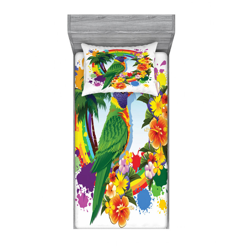 Tropical Parrot Print Twin Microfiber Bedding Set