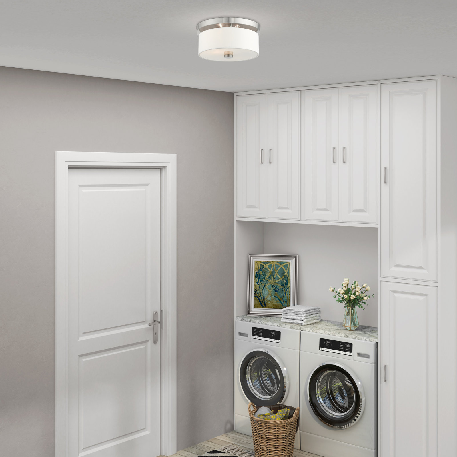 Flaire 2 Light Flush Mount, 5.375" H x 11" W x 11" D, Brushed Nickel