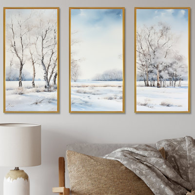 Neige, hiver, minimalisme, paysage I - ensemble d'art mural neige