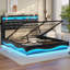 Base de lit avec rangement relevable avec station de charge et tête de lit cachée, lit plateforme tapissier avec rangement hydraulique-853391277-853391315