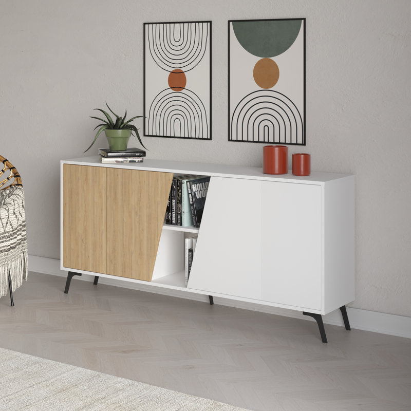 FIONA CONSOLE 180 - RETRO GREY - CARRARA, White/Oak