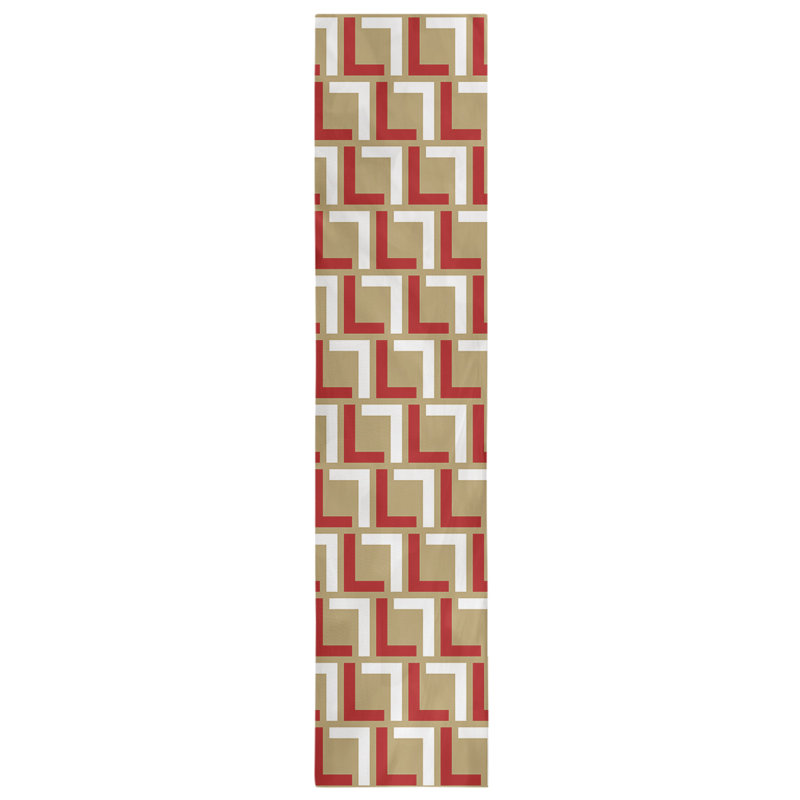 Chemin de table géométrique, Rouge / blanc / or, 90 po x 16 po, polyester
