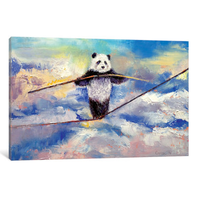 «Panda Tightrope», peinture sur toile tendue