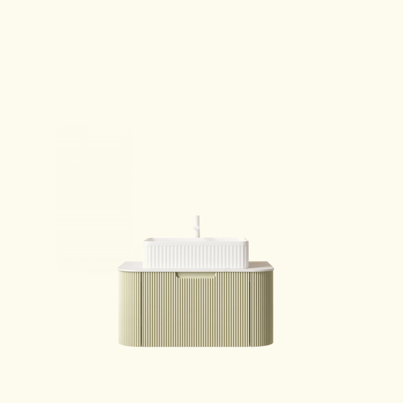 Meuble-lavabo de salle de bain 30 po avec lavabo, meuble de rangement mural à bordures courbes et flottantes avec tiroir, lavabo rectangulaire en céramique blanche, sans robinet, pré-assemblé