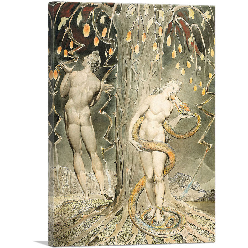 «The Temptation and Fall of Eve» par William Blake, reproduction d'art sur toile tendue, H 40 po x l 26 po x P 0,75 po