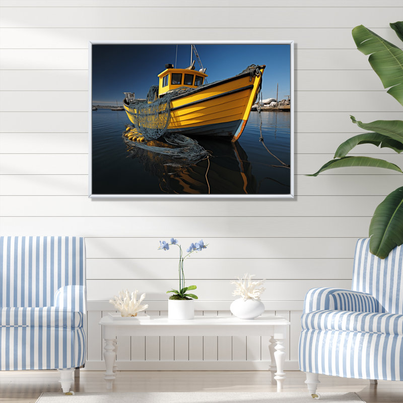 Port Harbour Shadows V - Nautical & Beach Wall Art Living Room, H 24 po x l 32 po x P 1 po, Cadre flottant blanc