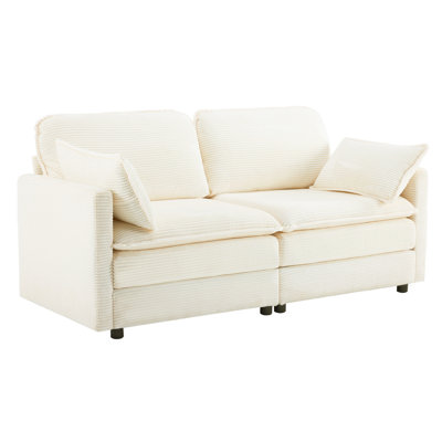 Cloud Comfort 2 - Seat Sectional With 29.93 In Width, Beige Corduroy, Modern Style, High Resilience Foam Filler, Adaptable Design 69" , 22" Chenille Cushions, Throw Pillows, Modular Seater, Medium