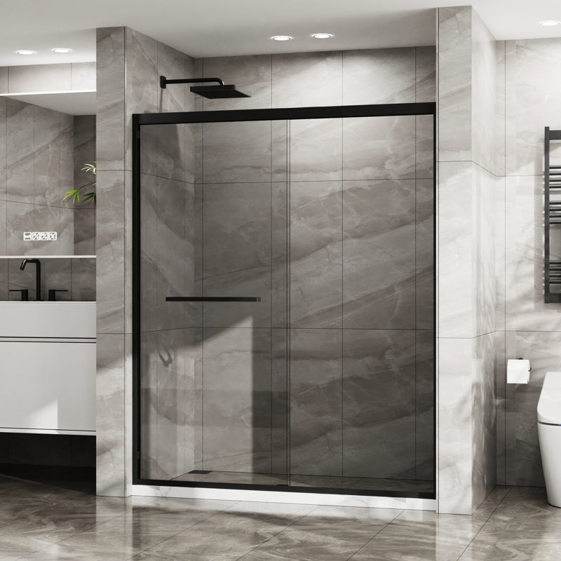 Porte de douche 60 po X 72 - Verre trempé transparent, noir mat, attrayant aluminium noir de 60 po x 72 po, coulissant en douceur