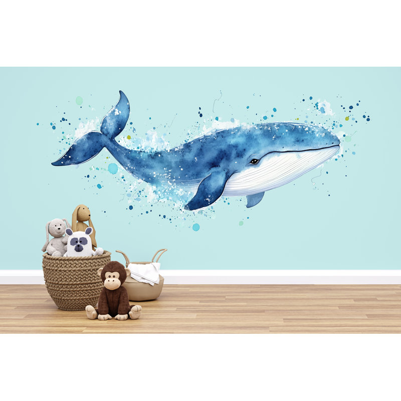 Adhésif décoratif pépinière baleine aquarelle, 65" H x 34" W