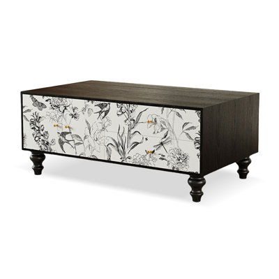 47.24" Black Solid Wood Rectangular Coffee Table