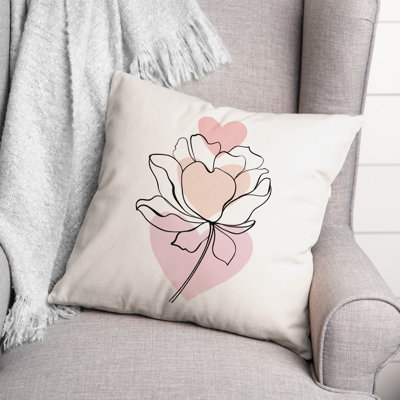  Flower Line Drawing Square Pillow Cover & Insert