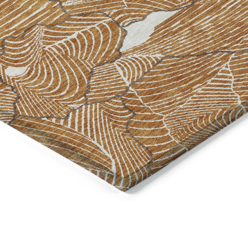 3' X 5' Copper Brown And Ivory Abstract Washable Indoor Outdoor Area Rug