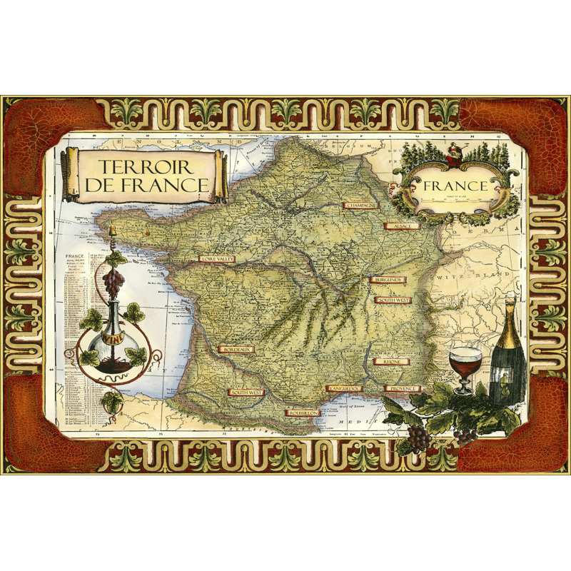 Wine Map Of France On CGP, 81cm H x 122cm W x 3.8cm D