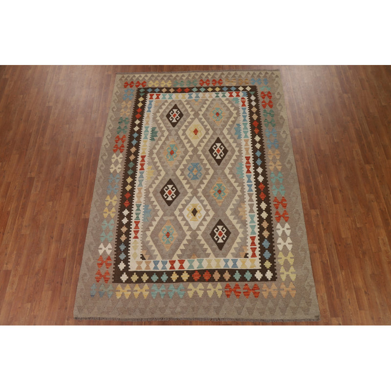 Tapis réversible en laine à motif géométrique Kilim 7 x 10