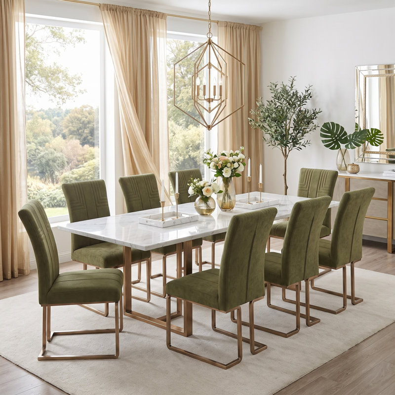 Ensemble de 10 chaises de salle à manger rembourrées en velours vert olive, Ensemble de 10, Vert olive