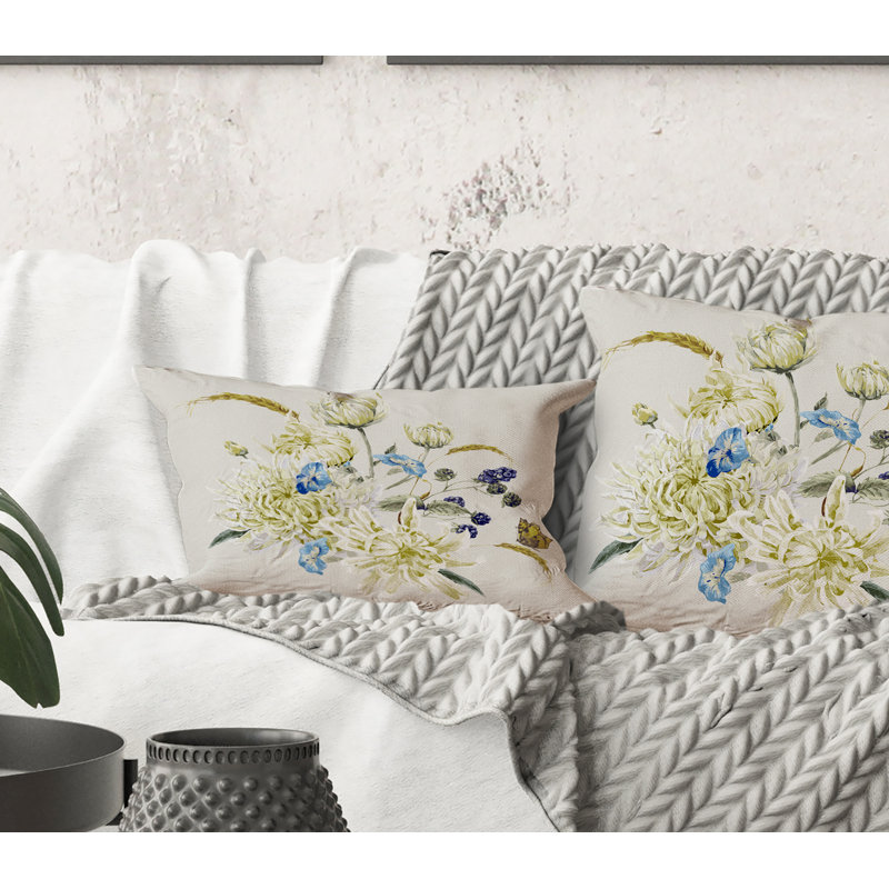 Rectangle, bouquet rétro avec chrysanthèmes II - coussin décoratif traditionnel