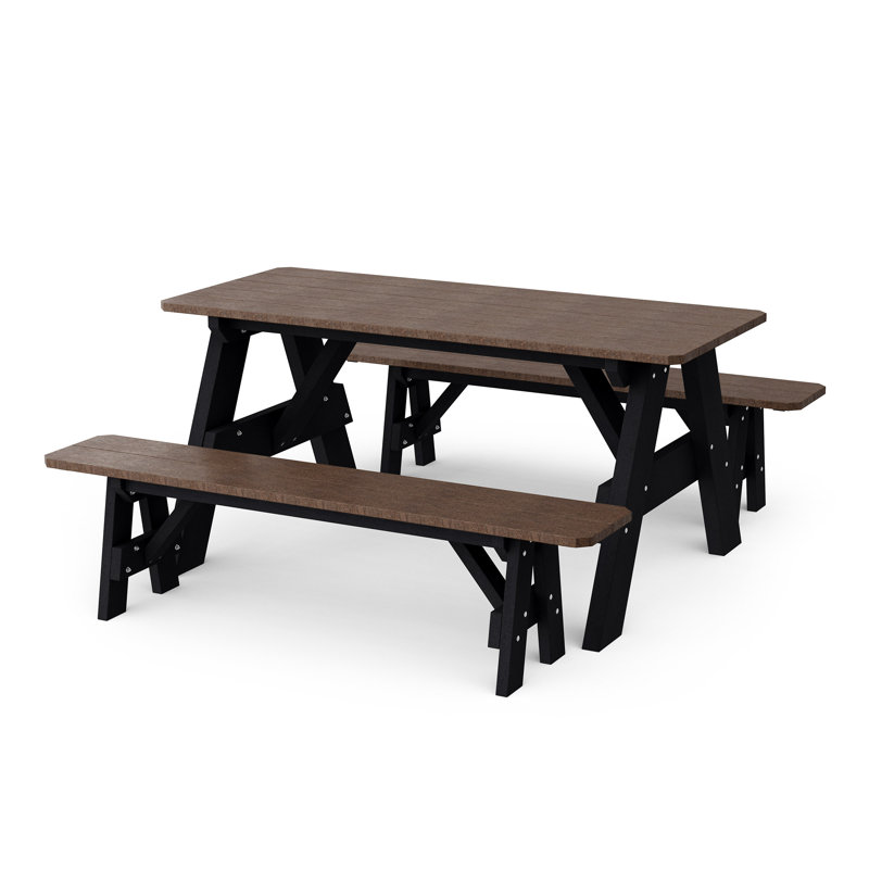 Heritage 72" Picnic Table With Detached Benches, Tudor Brown/Black