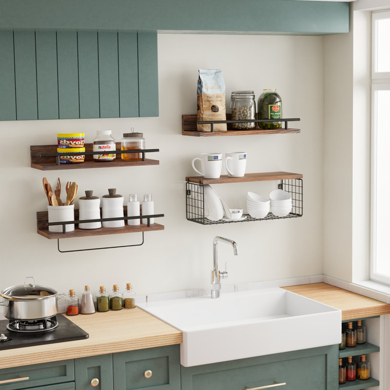 Floating Shelves With Drawer Set Of 2, Wall Baskets, Bathroom Shelf With Protective Guard, Rustic Shelves For Bathroom, Bedroom
