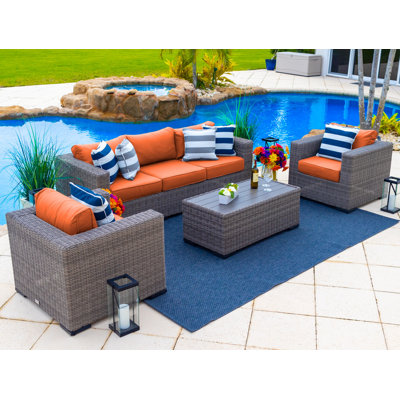 Ensemble de conversation en osier / rotin pour 5 personnes avec coussins Sunbrella Aleyza