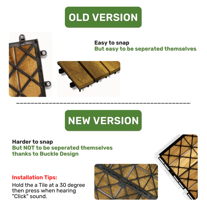12'' X 12'' Interlocking Deck Tiles, Natural Wood