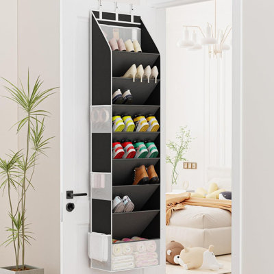 Range-chaussures, range-chaussures à suspendre pour garde-robe, rangement pour chaussures à suspendre avec grandes poches profondes, peut accueillir des espadrilles, des sandales, des bottes et convient à 16 à 24 paires (noir)