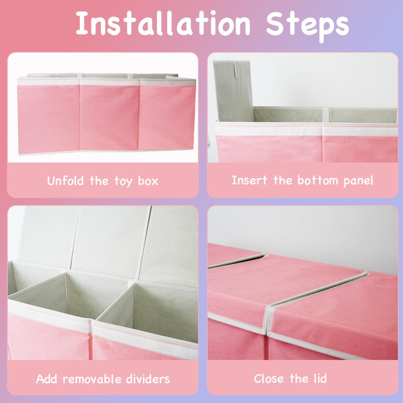 Xl Toy Box With Lid Collapsible Pink Storage Organizer