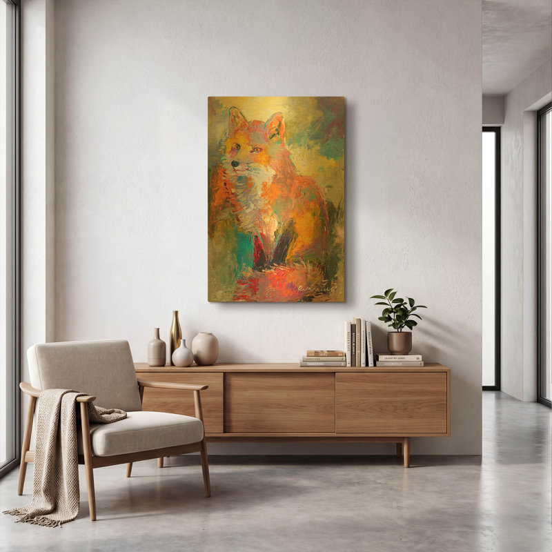 « Renard » de Richard Wallich, tableau mural en métal doré, 61 x 91 cm, 36" H x 24" W
