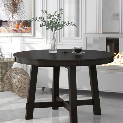 Table de salle à manger ronde en bois massif, extensible, 6 tables extensibles au design, feuille de 16 po, placage, bois, convient à 6 personnes, réglable de 42 po à 58 po