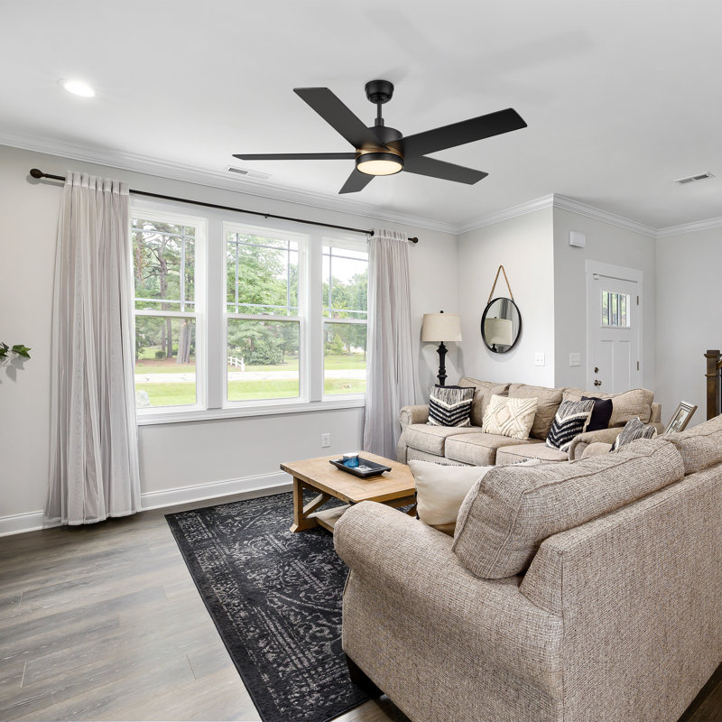  52'' Smart Ceiling Fan with Integrated LED light, Remote Control, Black