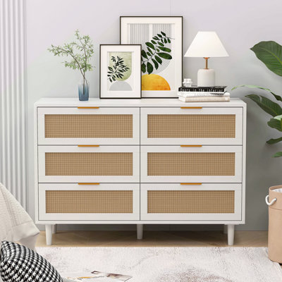43,31 po, armoire de rangement à 6 tiroirs en rotin, pour chambre à coucher et salon