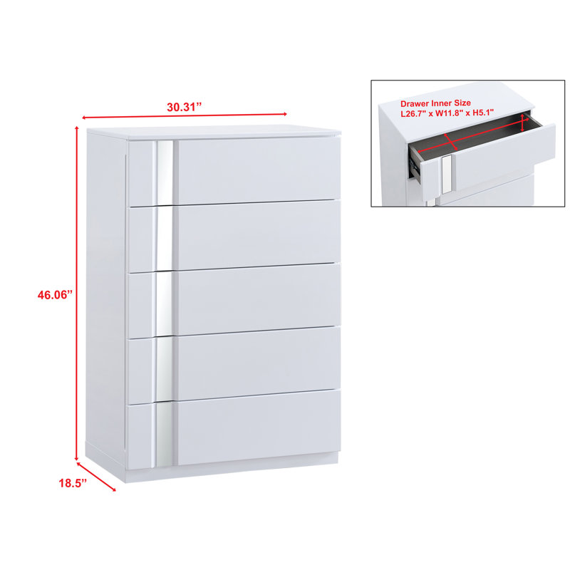 Angulus 46.5" 5 Drawer White Chest