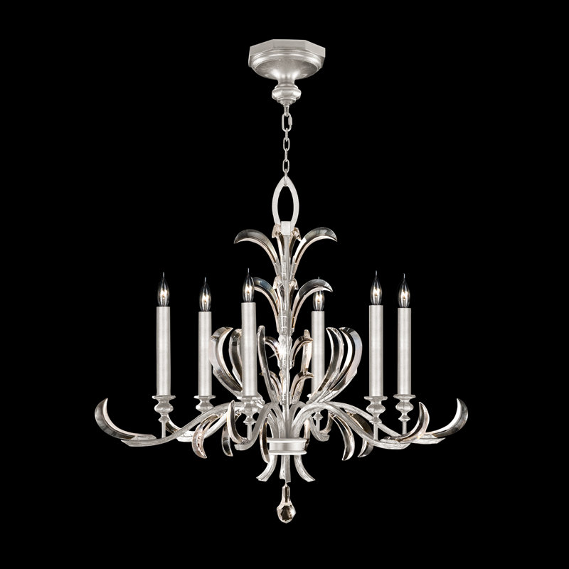 Beveled Arcs 6 - Light Chandelier, Silver Leaf