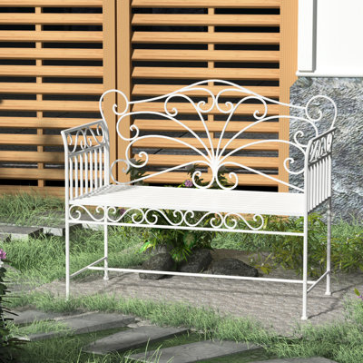43" Metal Garden Bench, Cream White, Enhances Aesthetics Heavy Duty Backyard White Metal, For Added Comfort