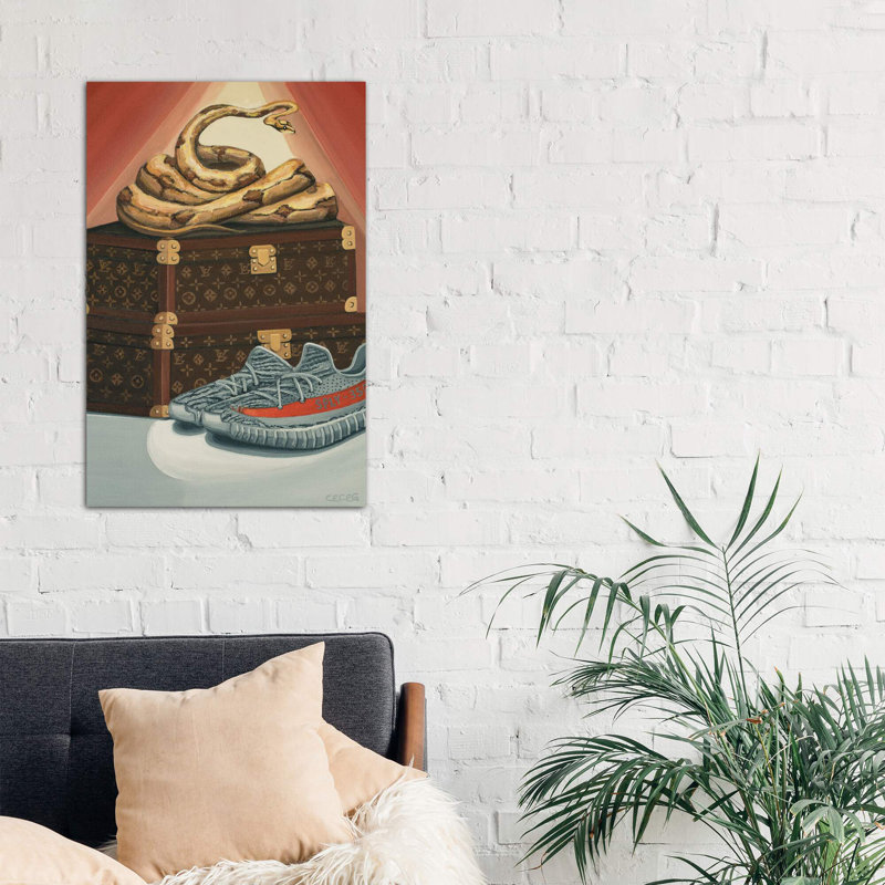 Python Snake on Louis Vuitton Trunks and Yeezys - Painting Print on Canvas, 66.04 cm H x 45.72 cm W x 1.91 cm D, No Frame